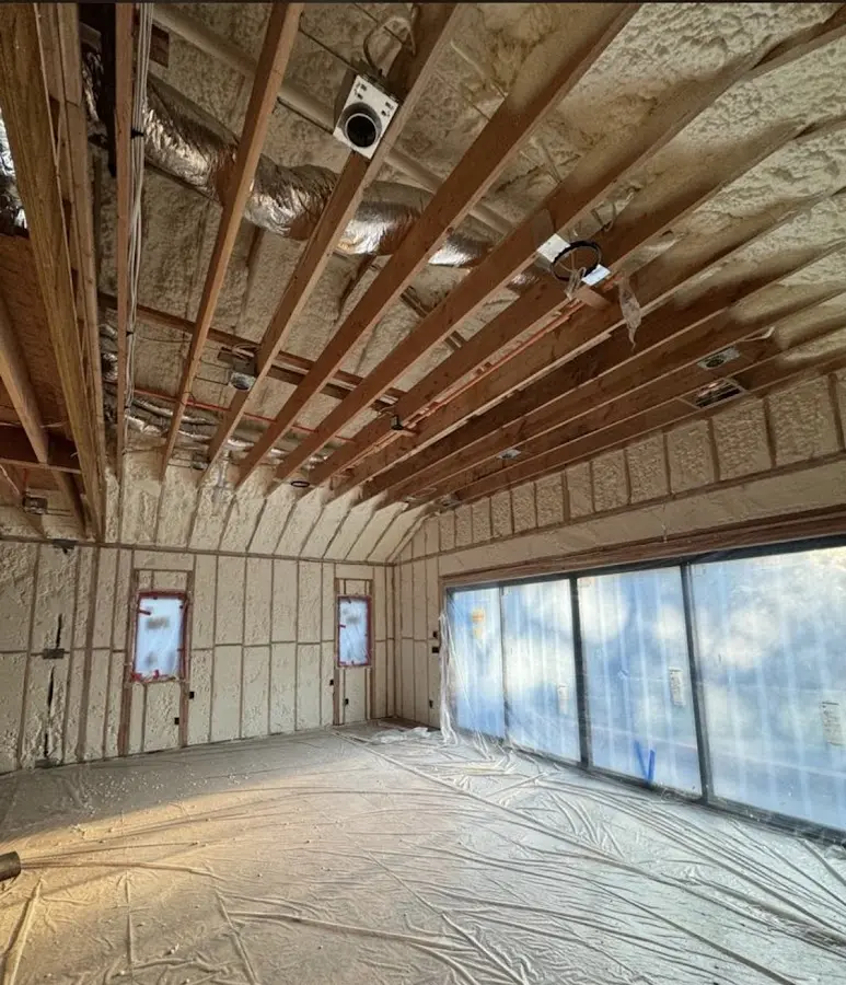 Interior walls and ceiling insulated with spray foam during new construction in Tamalpais-Homestead Valley